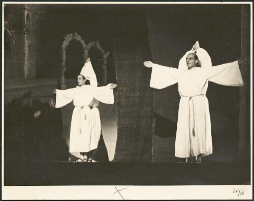 Ballet dancers as the Monks in Symphonie fantastique, fifth movement, Covent Garden Russian Ballet, His Majesty's Theatre, Melbourne, 1939 [picture] / Hugh P. Hall