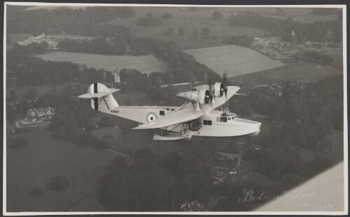 Saunders Roe A29 Cloud, K2897, amphibious aeroplane of the Royal Air Force flying over the English country side, ca. 1930s [picture] / Beken and Son