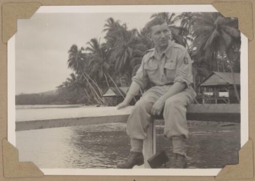 Fred on the landing stage, Jacquinot Bay, New Britain Island, Papua New Guinea, 1945 [picture] / Alfred Amos