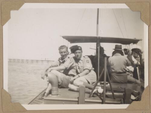 Fred and Alfred Amos on the launch at Green Island, Queensland, August 1945 [picture]