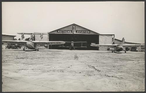 Matthews Aviation hangar and aeroplanes at the Commonwealth Aerodrome, Essendon, Victoria, ca. 1933, 2 [picture]