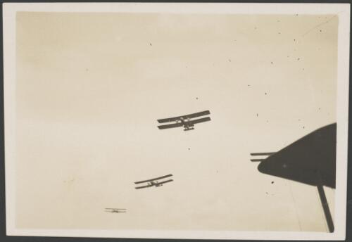Three Vickers Vimy biplane bombers flying in formation, England, ca. 1918 [picture]