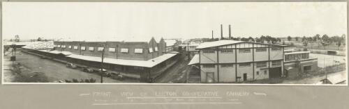 Panoramic front view of Leeton Co-operative Cannery, Leeton, New South Wales, ca. 1940 [picture] / R.P. Moore