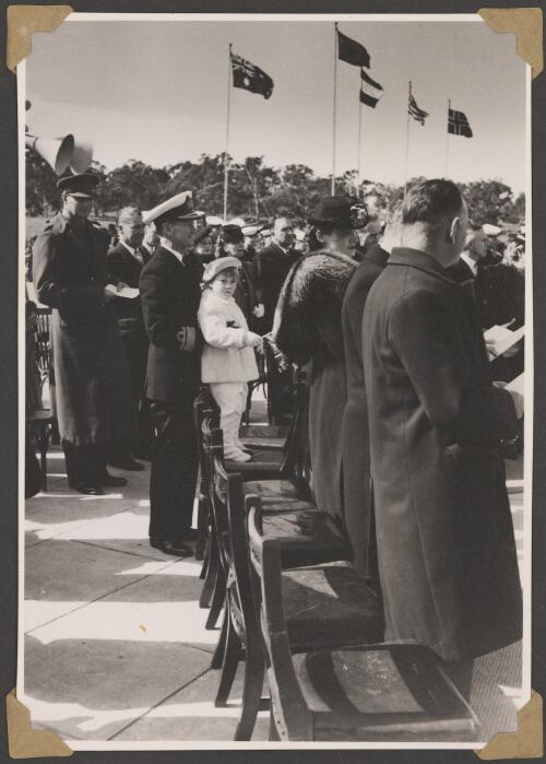 Admiral Bracegirdle holding Prince William, at the V.E. service at the Australian War Memorial, Canberra, May 1945 [picture]