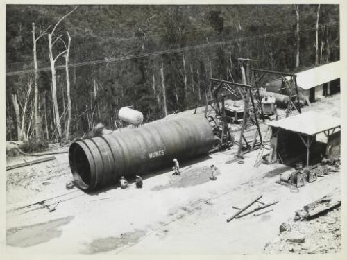 First section of steel liner for pipeline tunnel, Snowy Mountains, New South Wales, 1963? [picture] / Thiess Bros Pty Ltd