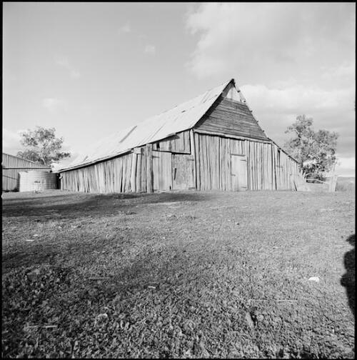 Angled view of woolshed at Morrowolga Station, Yamble, New South Wales, ca. 1970 [picture] / Wes Stacey