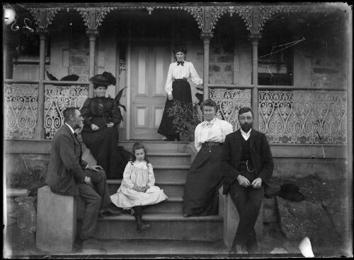 Men, women and young girl in front of Yathella house, Yathella, New South Wales, ca. 1910 [picture] / Abraham Valentine Booth