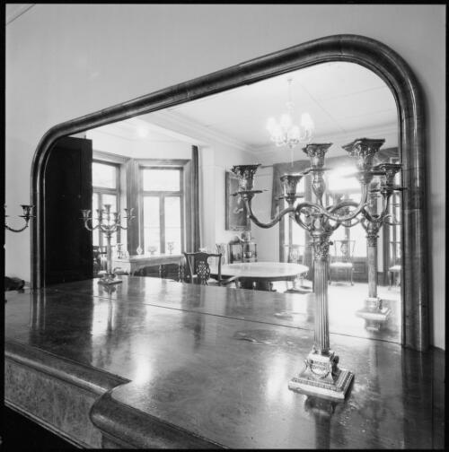 Dining room seen through reflection of mirror, Currandooley Homestead, Lake George, New South Wales, ca. 1970 [picture] / Wes Stacey