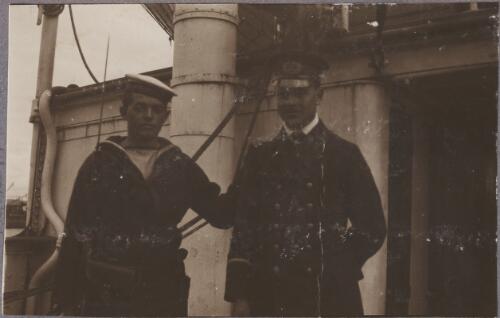 A sailor and Captain Meyer of the SS Greifswald, Fremantle, Western Australia, 1914 [picture] / Karl Lehmann