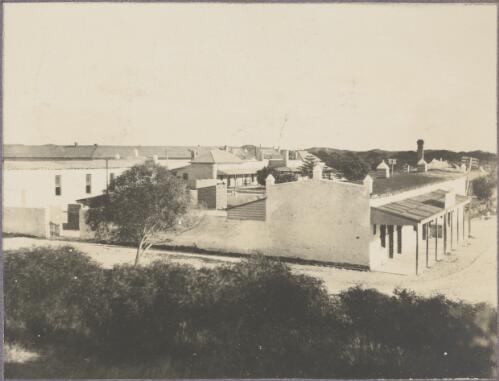 Soldiers barracks on the left and the camp store on the right, Rottnest Island, Western Australia, ca. 1915 [picture] / Karl Lehmann