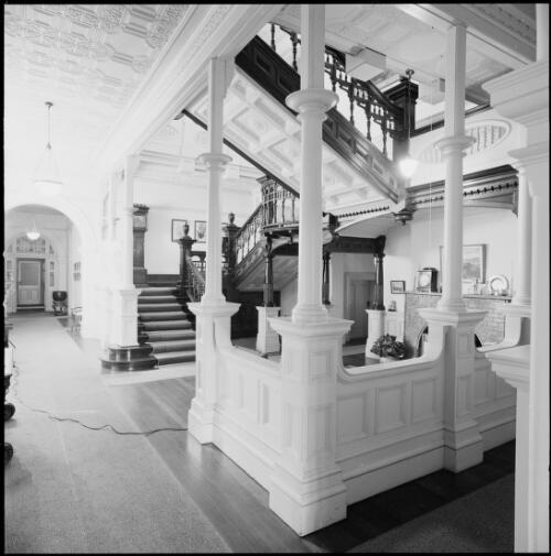 Lower stair-hall to hallway at Belltrees Homestead, Scone, New South Wales, ca. 1970 [picture] / Wes Stacey
