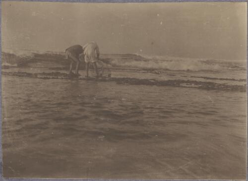 Two men checking a lobster pot, Rottnest Island, Western Australia, ca. 1915 [picture] / Karl Lehmann