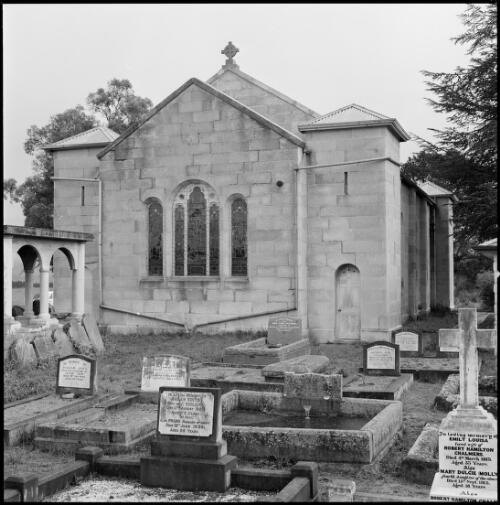 Graveyard and rear of St Mark's Church, Pontville, Tasmania, ca. 1970 [picture] / Wes Stacey