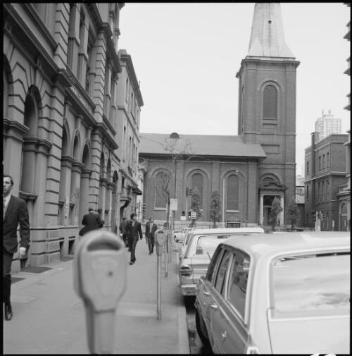 St. James' Church viewed from Phillip Street, Sydney, New South Wales, ca. 1970 [picture] / Wes Stacey