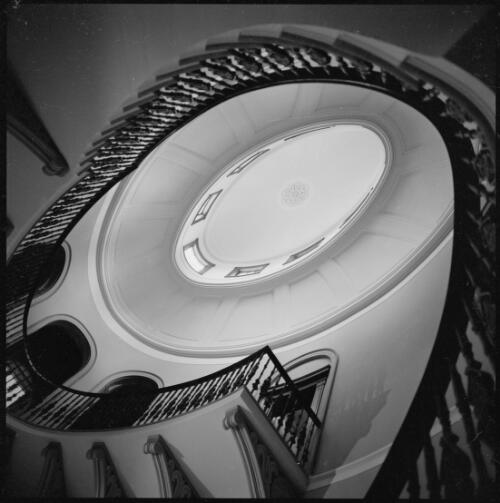 View up staircase to ceiling dome in Elizabeth Bay House, Sydney, New South Wales, ca. 1970 [picture] / Wes Stacey