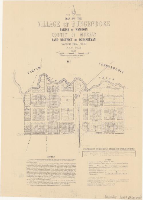 Map of the village of Bungendore, Parish of Wamboin, County of Murray : Land District of Queanbeyan, Yarrowlumla Shire N.S.W. 1931 / compiled, drawn and printed at the Department of Lands, Sydney N.S.W