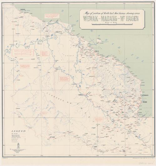 Map of portion of north-east coast of New Guinea showing areas Wewak-Madang-Mt. Hagen / reproduced by 2/1 Aust. Army Topo. Survey Coy May 43