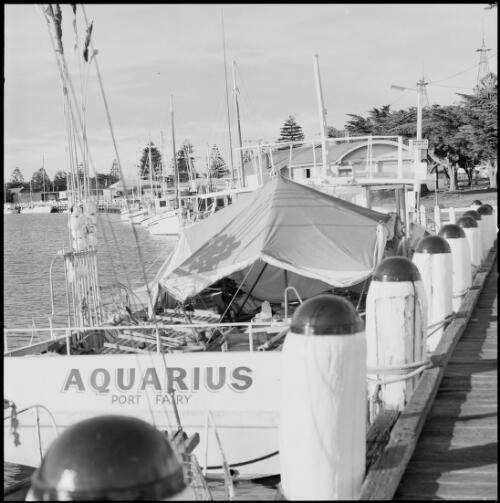 Fishing boat 'Aquarius' moored at Port Fairy, Victoria, ca. 1970 [picture] / Wes Stacey