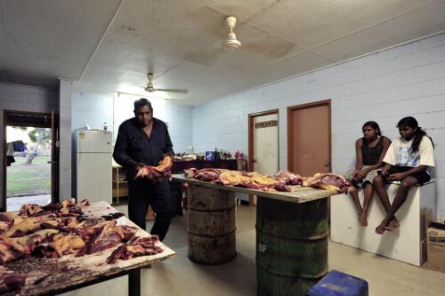 Richard Parry picking up his weekly meat supply from his brother Joe's place, Wudikapildiyerr outstation, Daly River, Northern Territory, 27 June 2010 [picture] / Darren Clark