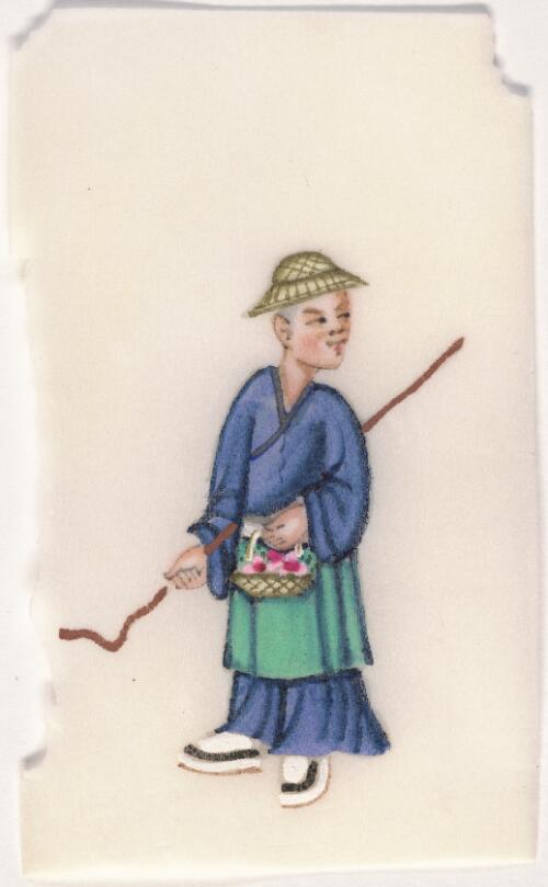[Qing dai min jian yu le tu. Ti hua lan = Set of paintings on Chinese entertainments in Qing dynasty China. Holding a flower basket]