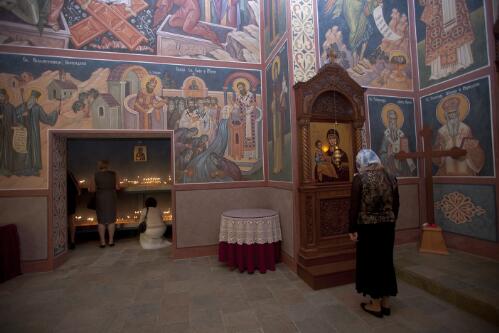 Women praying before the blessing of the Fresco, St Sava Serbian Orthodox Church, Ingleside, New South Wales, 23 September 2010 [picture] / Louise Whelan