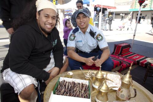Local police having a Turkish coffee at the Haldon Street Festival, Lakemba, New South Wales, 7 September 2010 [picture] / Louise Whelan