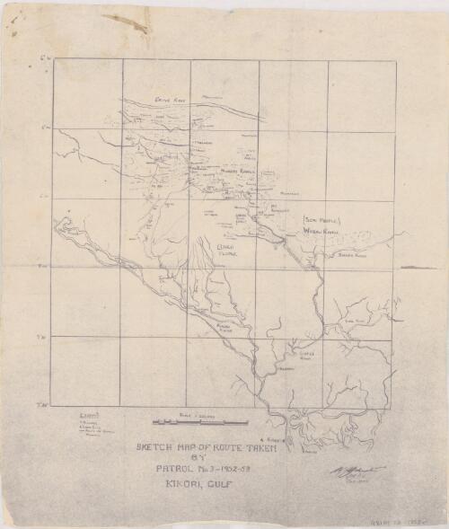 Sketch map of route taken by Patrol No.3-1952-53 Kikori, Gulf / W.J. Johnston of A.D.O., Oct. 1952