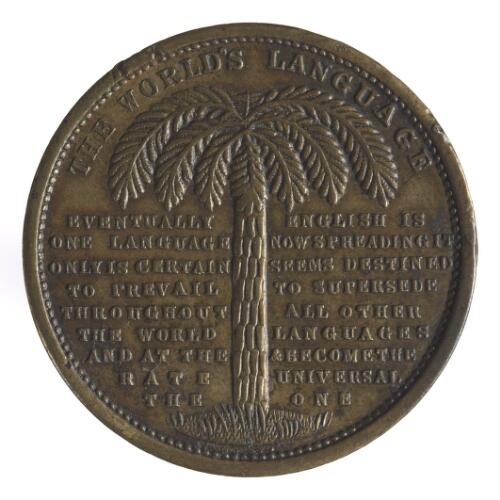 The world's language, token from Cole's Book Arcade, Melbourne, ca. 1885 [realia] / Issued by Cole's Book Arcade