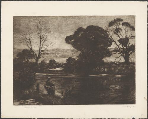 Trout fishing in the Snowy River, 1946 [picture] / Lionel Lindsay