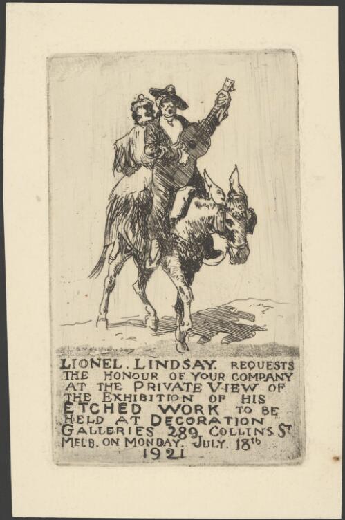 Invitation to exhibition, Decoration Galleries, Melbourne, 1921, 1 [picture] / Lionel Lindsay