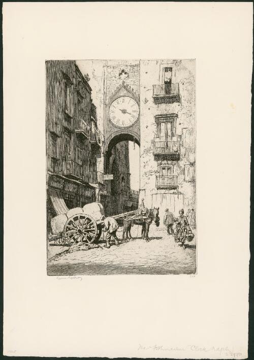 The fishmarket clock, Naples, Italy, 1928 [picture] / Lionel Lindsay