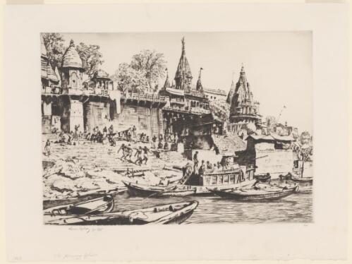The burning ghat, Benares, India, 1929 [picture] / Lionel Lindsay