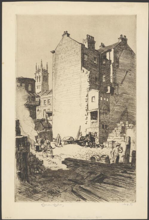 Rocks resumption with St Philip's Church, Sydney, 1917 [picture] / Lionel Lindsay