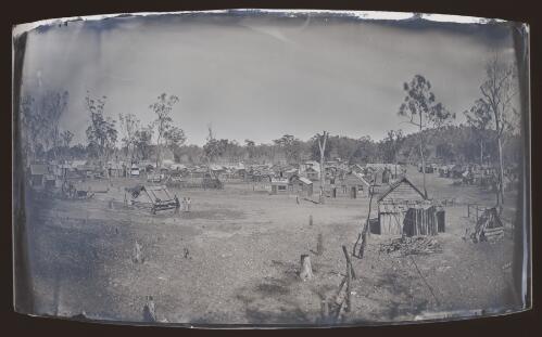 Panorama of the gold mining town, Graytown, Victoria, approximately 1861
