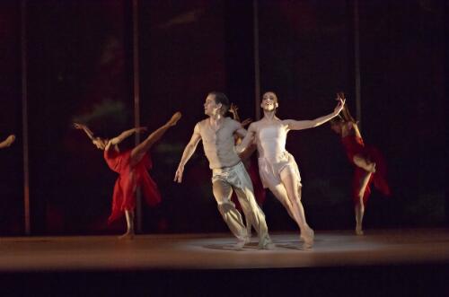 Marc Cassidy and Leanne Stojmenov with artists of the Australian Ballet in Symphonie fantastique by Kryzsztof Pastor in rehearsal for the Destiny season, State Theatre, the Arts Centre, Melbourne, 2007, 7 [picture] / Jim McFarlane