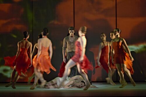 Marc Cassidy, Damien Welch (centre) and Leanne Stojmenov with dancers of the Australian Ballet in Symphonie fantastique by Kryzsztof Pastor in rehearsal for the Destiny season, State Theatre, the Arts Centre, Melbourne, 2007, 9 [picture] / Jim McFarlane