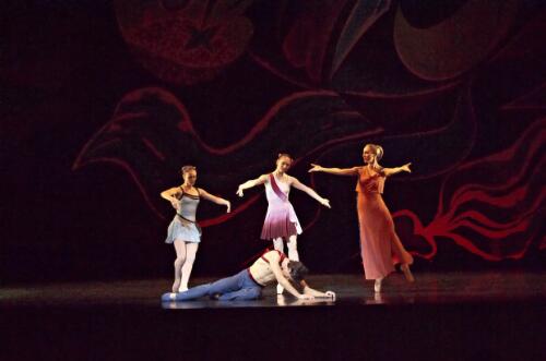 Madeleine Eastoe, Rachel Rawlins, Jane Casson and Matthew Lawrence in Les Presages by Leonide Massine in rehearsal for the Destiny season, the Australian Ballet, State Theatre, the Arts Centre, Melbourne, 2007, 11 [picture] / Jim McFarlane