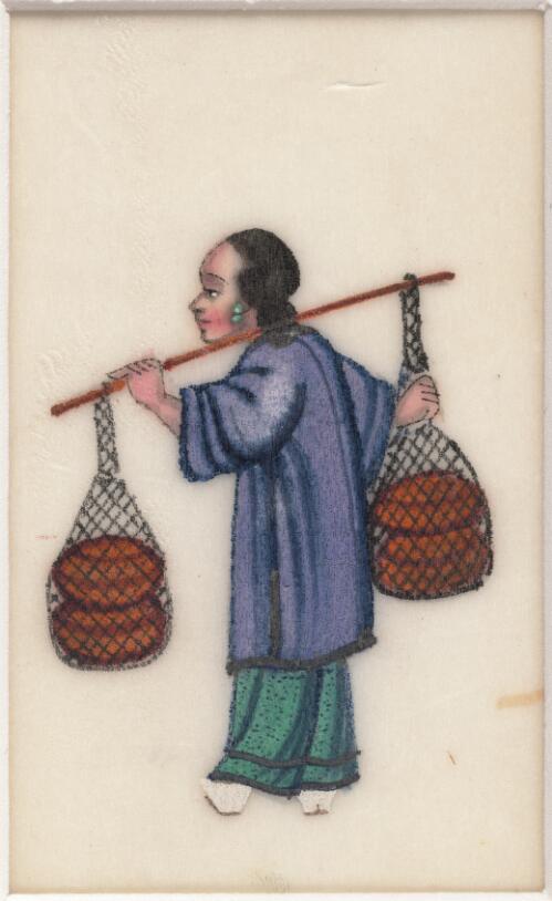 [Qing dai min jian sheng huo tu ji. Tiao dan fu ren = Set of paintings on daily life in Qing dynasty China. Woman carrying load]