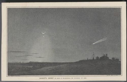 Donati's comet over Flagstaff Hill Observatory, Melbourne, 11 October 1858 [picture] / Ludwig Becker del. & lith