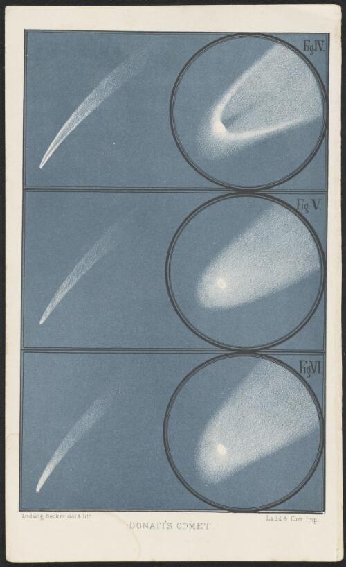 Observational views of Donati's comet, 1858, 2 [picture] / Ludwig Becker del. & lith
