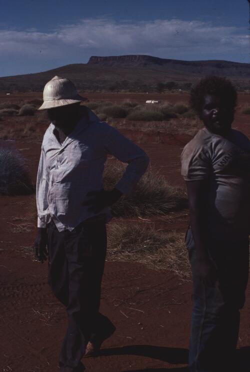 Two Aboriginal artists, Papunya Tula, Northern Territory, 1981 [transparency] / Andrew Crocker