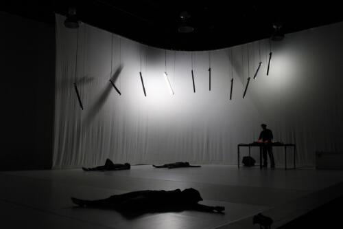 BalletLab's performance of Amplification with dancers and turntablist Lynton Carr, Malthouse Theatre, Melbourne, 2011 [picture] / Jeff Busby