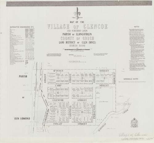 Map of the Village of Glencoe and suburban lands [cartographic material] : Parish of Llangothlin, County of Gough, Land District of Glen Innes, Severn Shire / Central Mapping Authority, Department of Lands