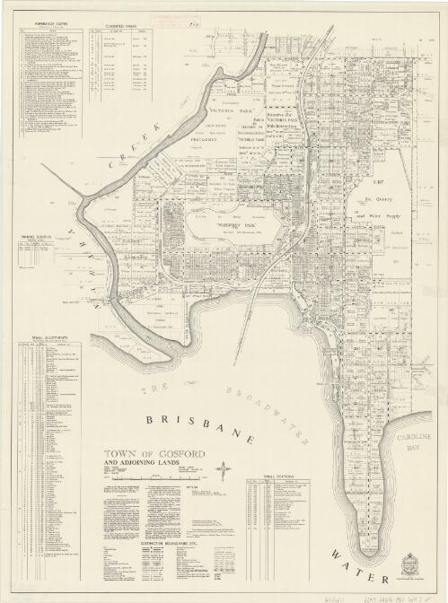 Town of Gosford and adjoining lands : Parish - Gosford, County - Northumberland, Land District - Gosford, Shire - Gosford / printed and published by Dept. of Lands, Sydney ; Central Mapping Authority