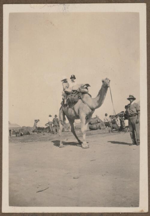 Two women seated on a camel, Koonibba Children's Home, South Australia, 1