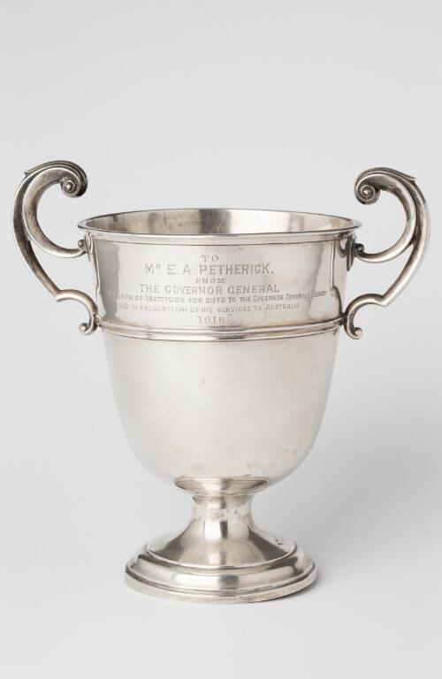 Presentation cup given to E.A. Petherick by the Governor General in recognition of his services to Australia, 1916