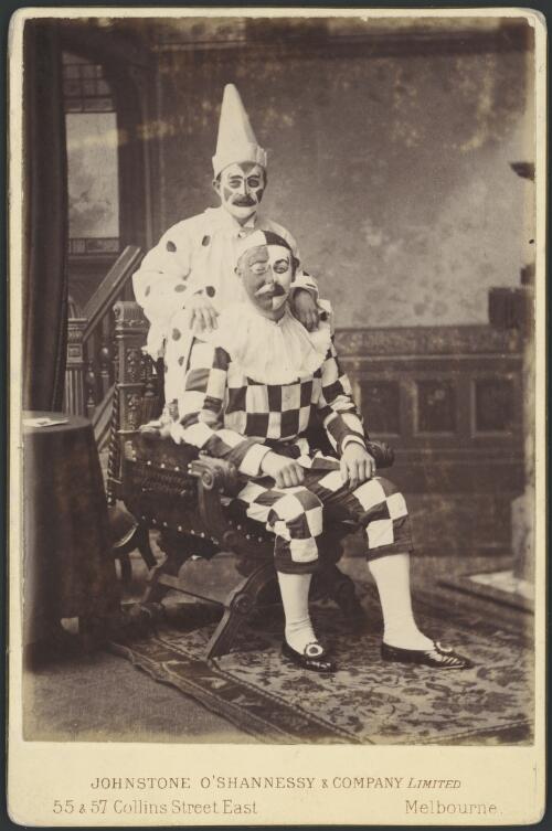 Two professional clowns, Melbourne, 1887? / Johnstone O'Shannessy & Company Limited