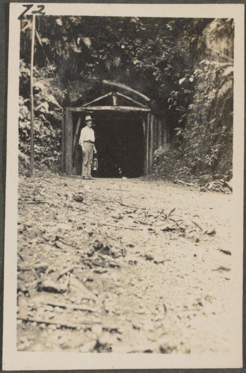 Entrance to a tunnel through a mountain, New Britain Island, Papua New Guinea, approximately 1916