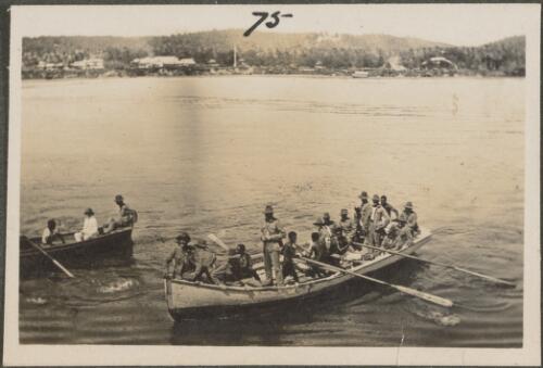 Australian soldiers in boats at Kokopo, New Britain Island, Papua New Guinea, approximately 1916