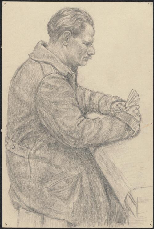 Study of a Dunera boy holding playing cards, approximately 1942 / Theodor Engel